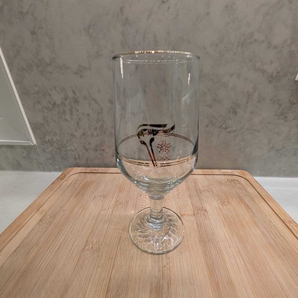 Vintage 1988 Calgary Canada Winter Olympics Glass with Gold Design